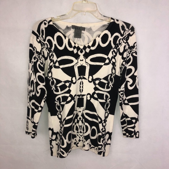 ISA Black/White Ring Sequin Knit Sweater Size PM - Picture 1 of 5